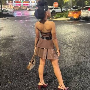 Chic Strapless Brown Dress